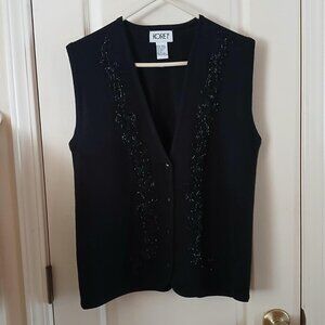 Vintage Y2K 1990s black sequin beaded 4-button sweater vest, size small